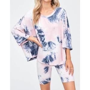 NEW PHIL LOVE tie dye loungwear sleep top in pink/navy